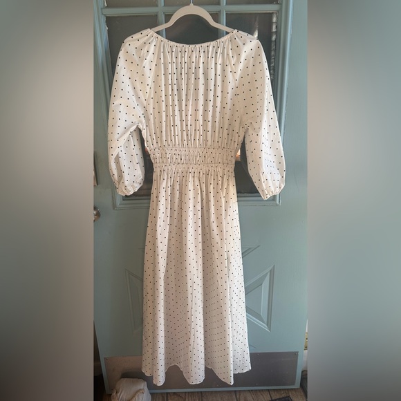 NWT WAYF Veronica Ivory Polka Dot White & Black Bow Tie Cotton Maxi Dress Small - Picture 4 of 14